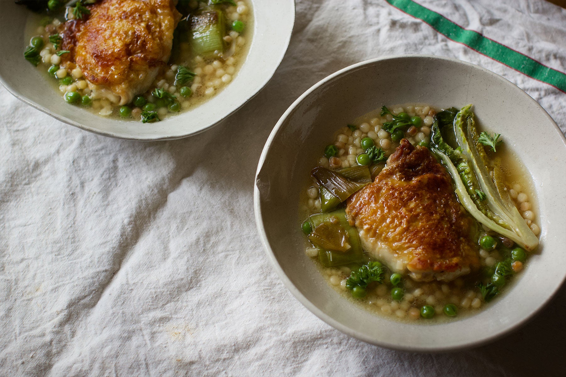 Comfort Food: Braised Chicken With Spring Vegetables & Fregola