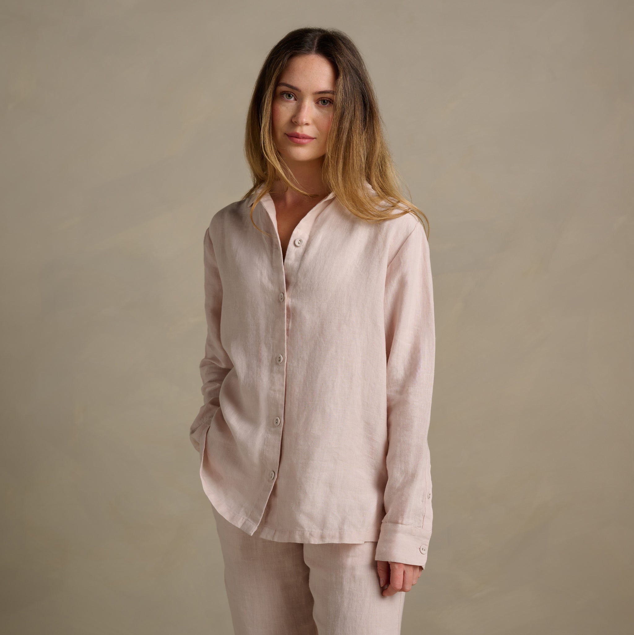 The Women's Linen Shirt in Rose | Loungewear by Bedfolk S The Women's Linen Shirt in Rose | Loungewear by Bedfolk S