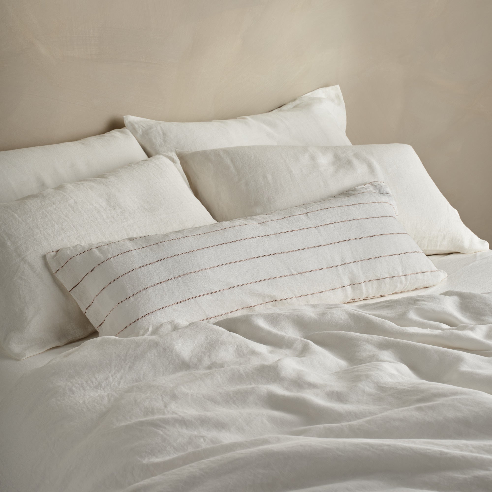 The Long Linen Pillowcase - Nutmeg Pinstripe