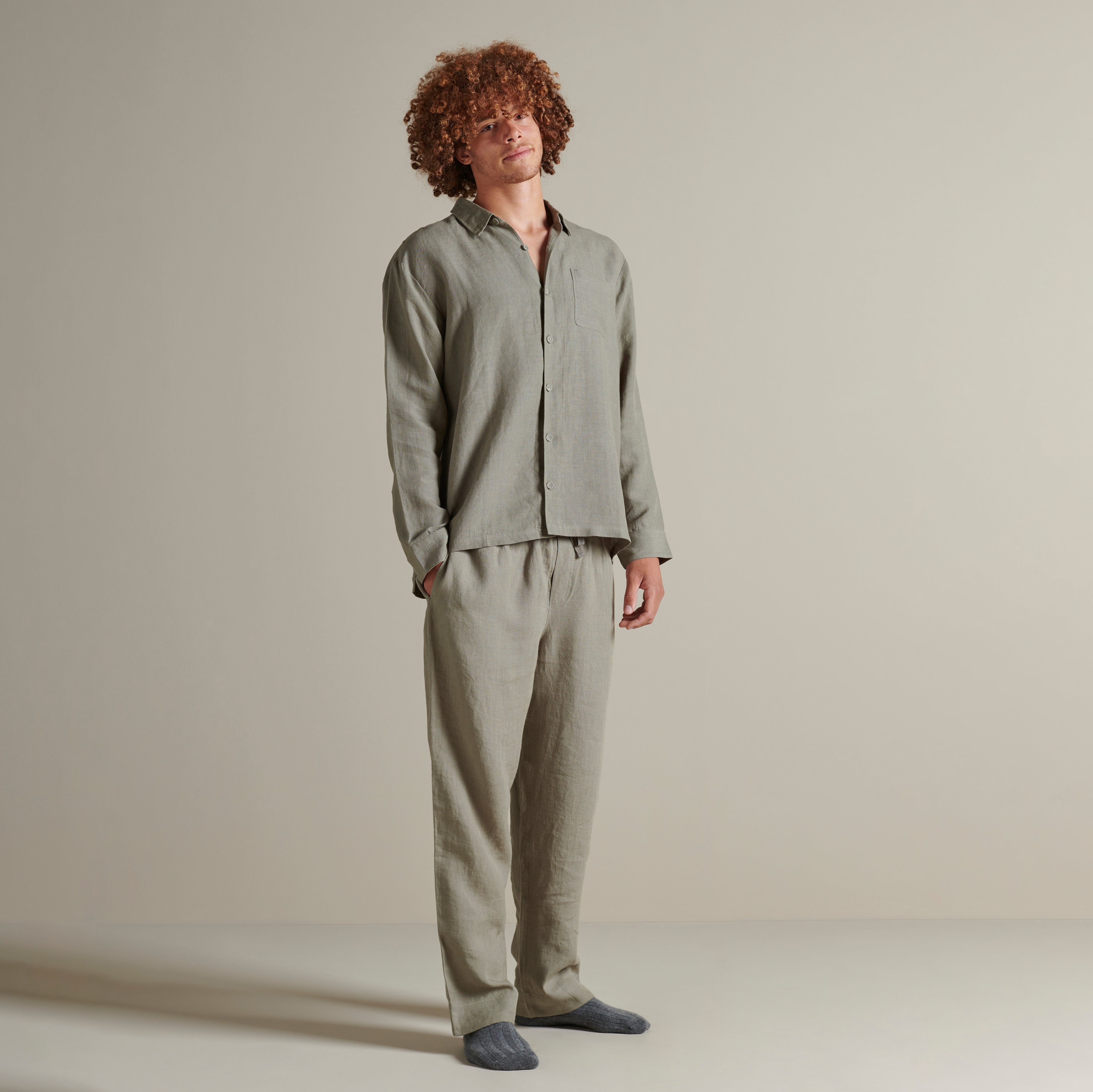 The Men's Linen Lounge Set - Moss
