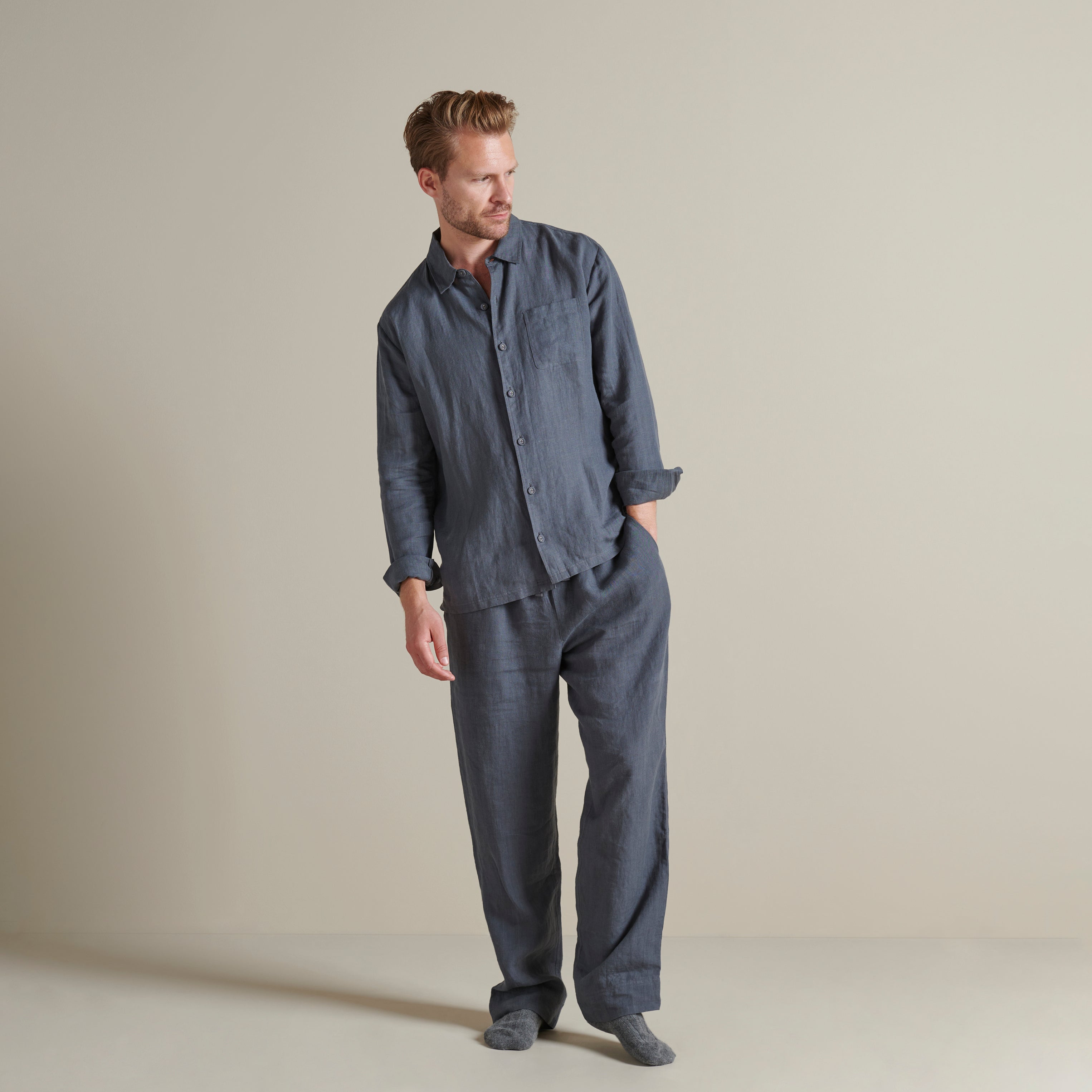 The Men's Linen Lounge Set - Ink