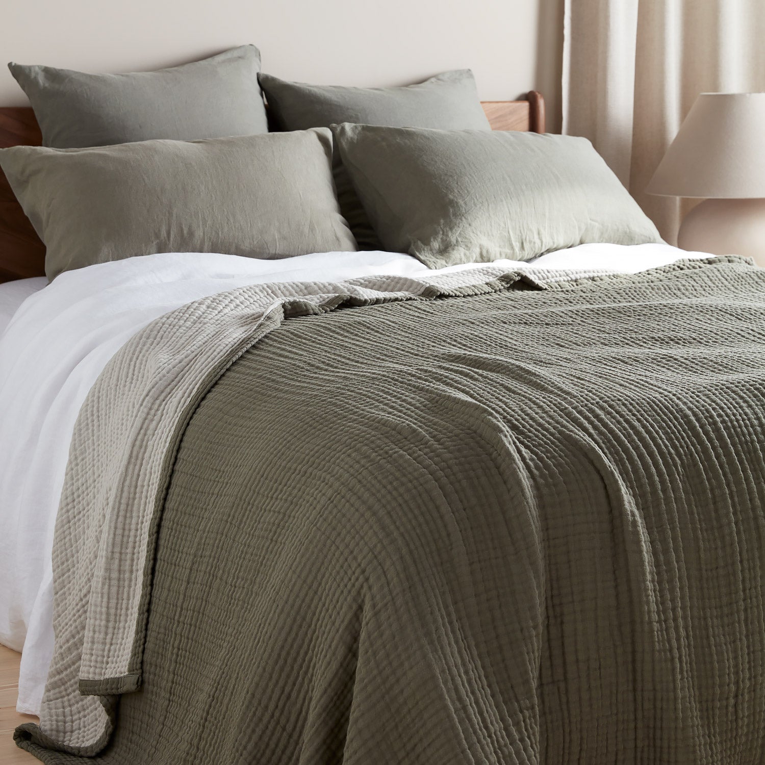 The Reversible Dream Cotton Throw - Moss / Clay