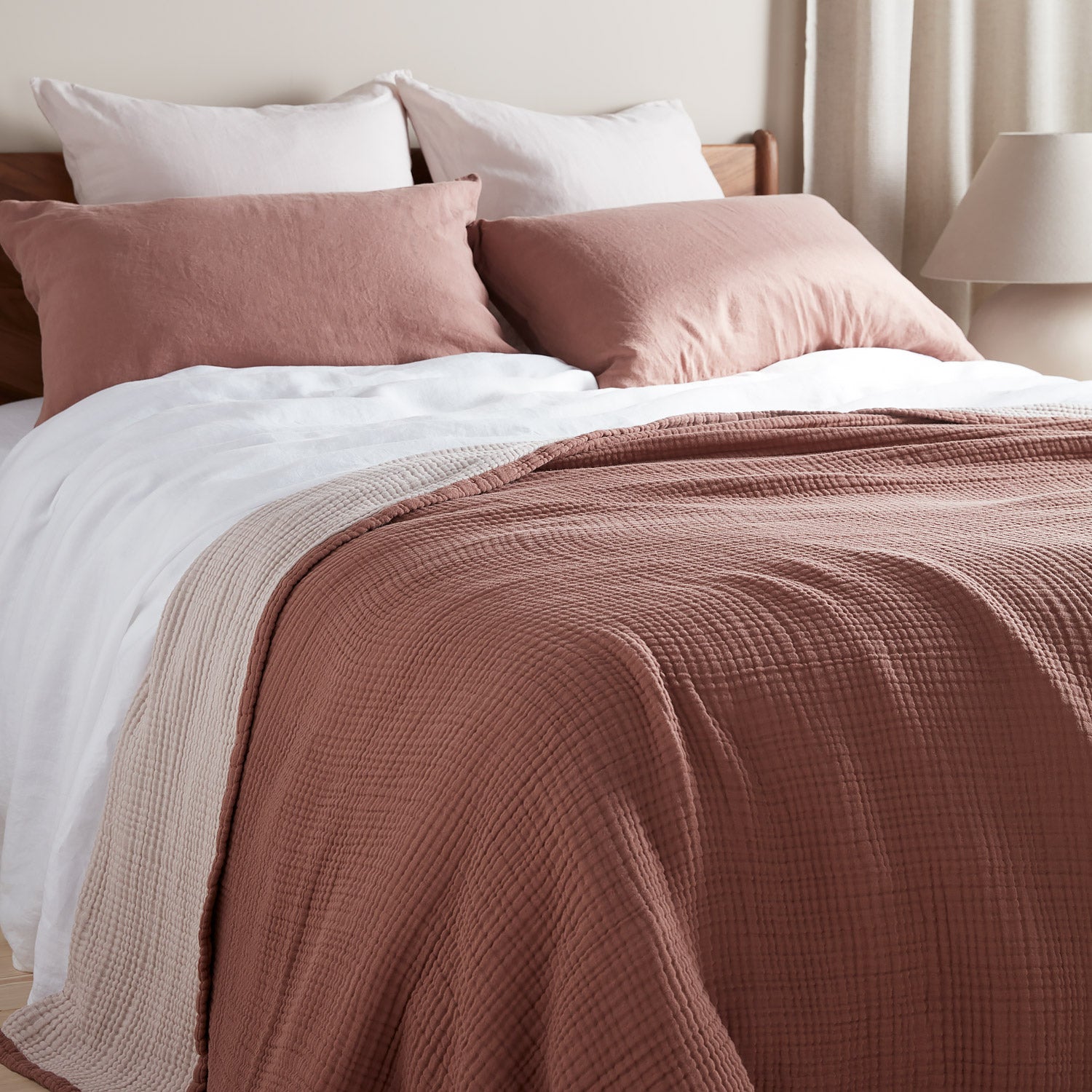 The Reversible Dream Cotton Throw - Rust / Rose