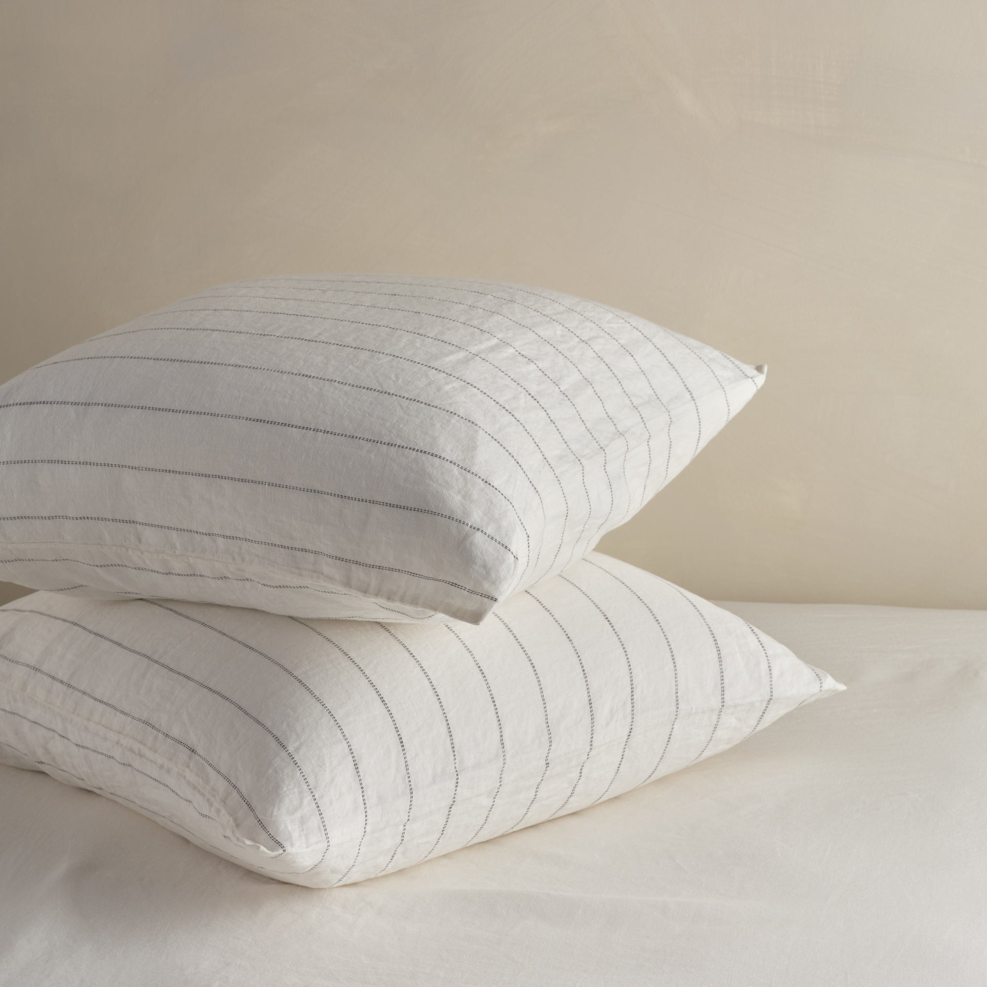 Linen Square Pillowcase Pair - Pinstripe