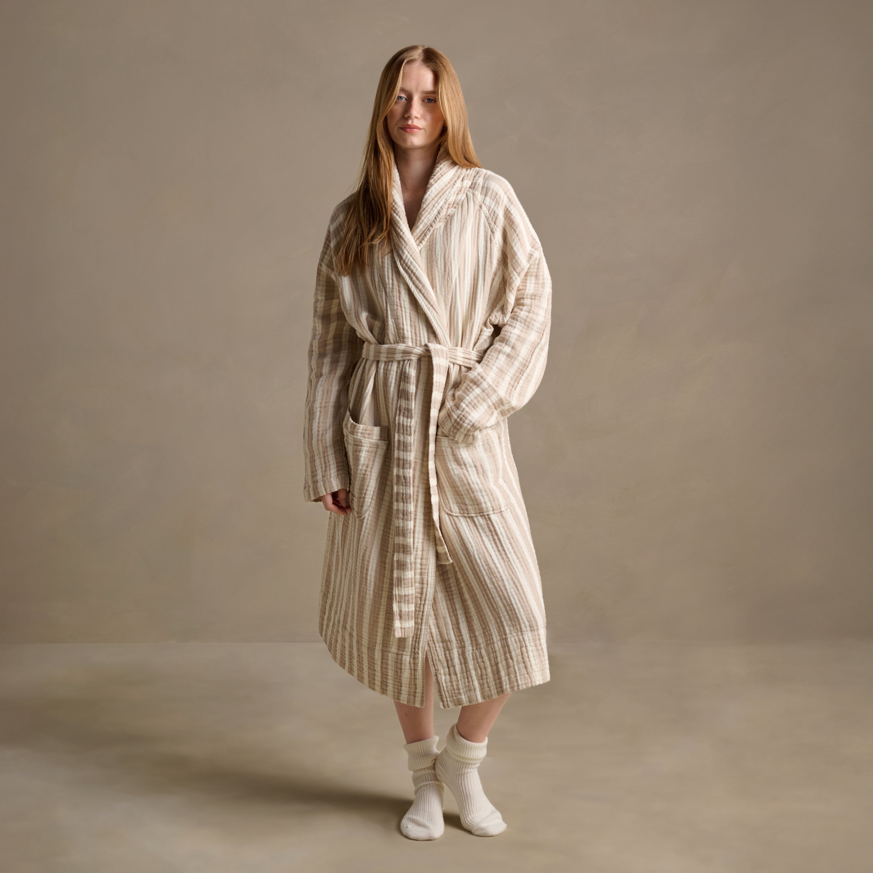 The Dream Cotton Robe - Latte Stripe