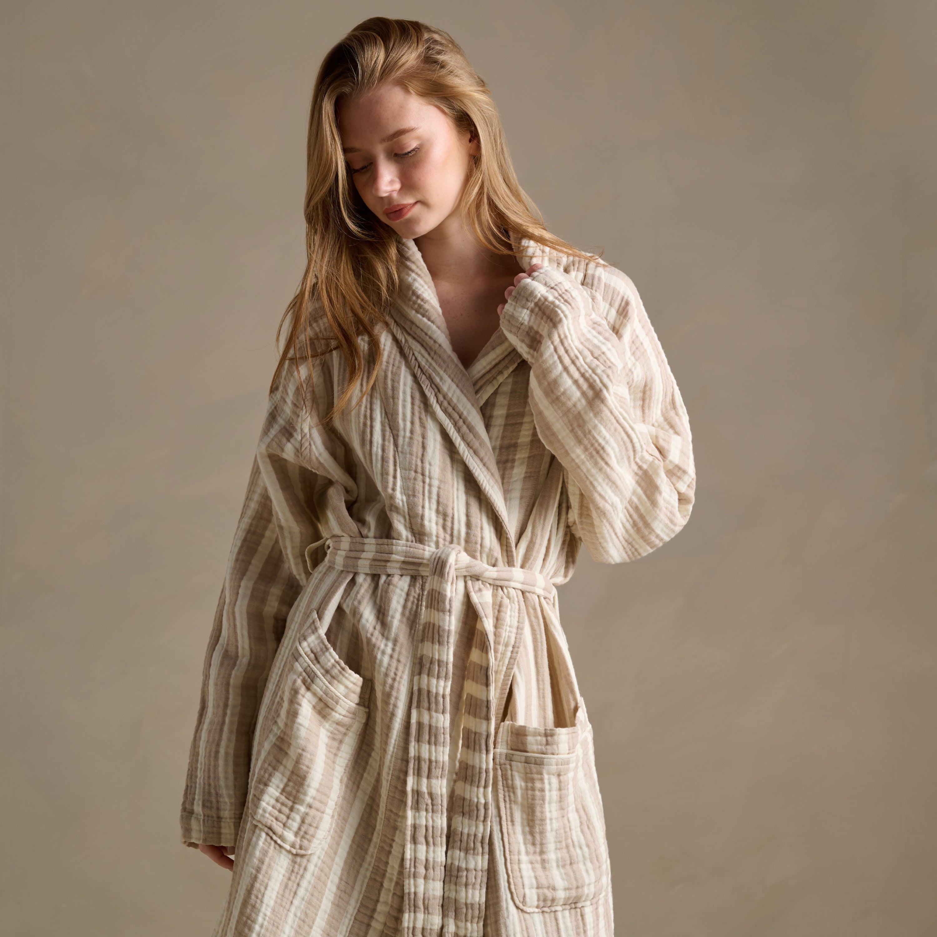 The Dream Cotton Robe - Latte Stripe