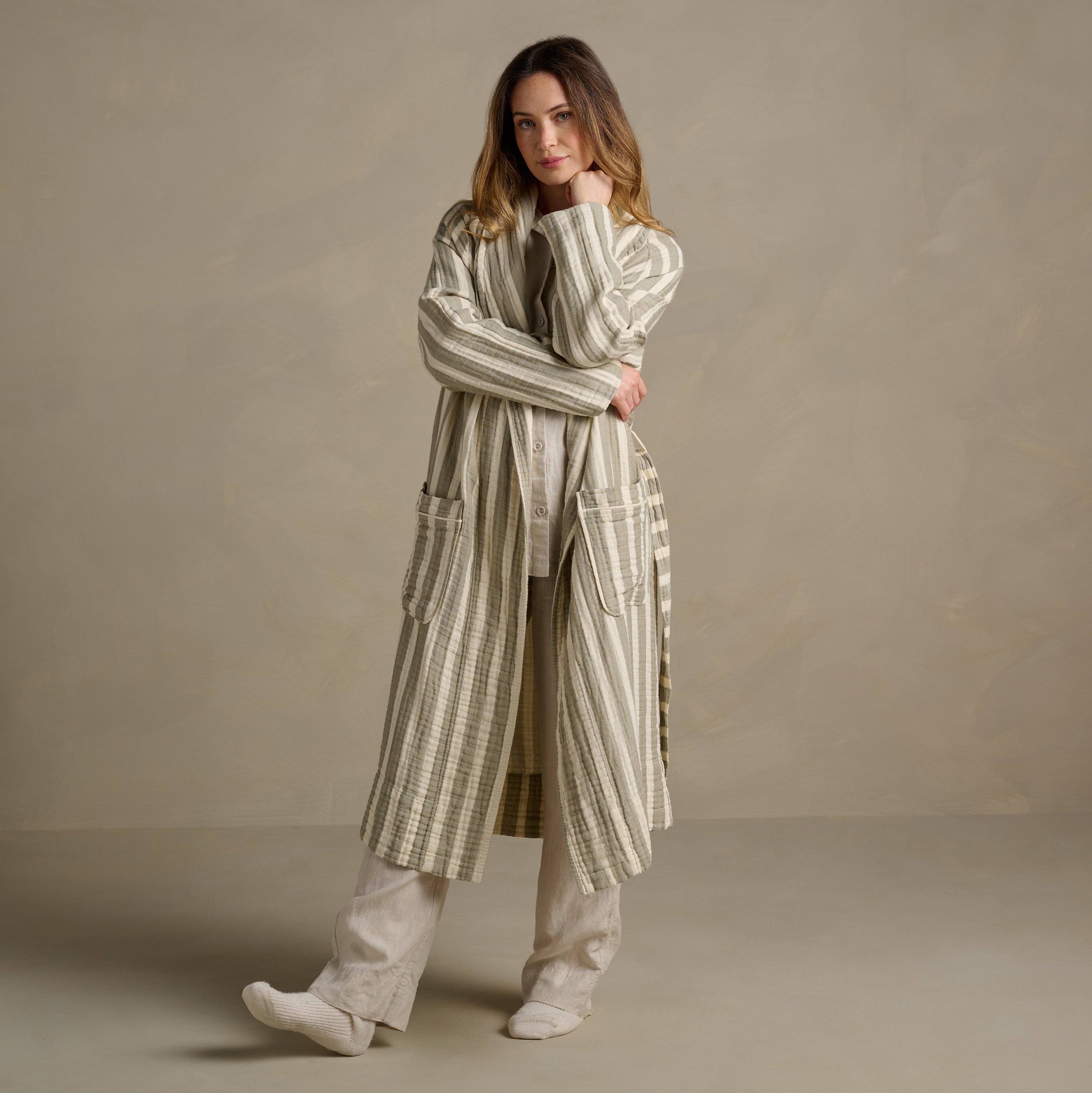 The Dream Cotton Robe - Sage Stripe