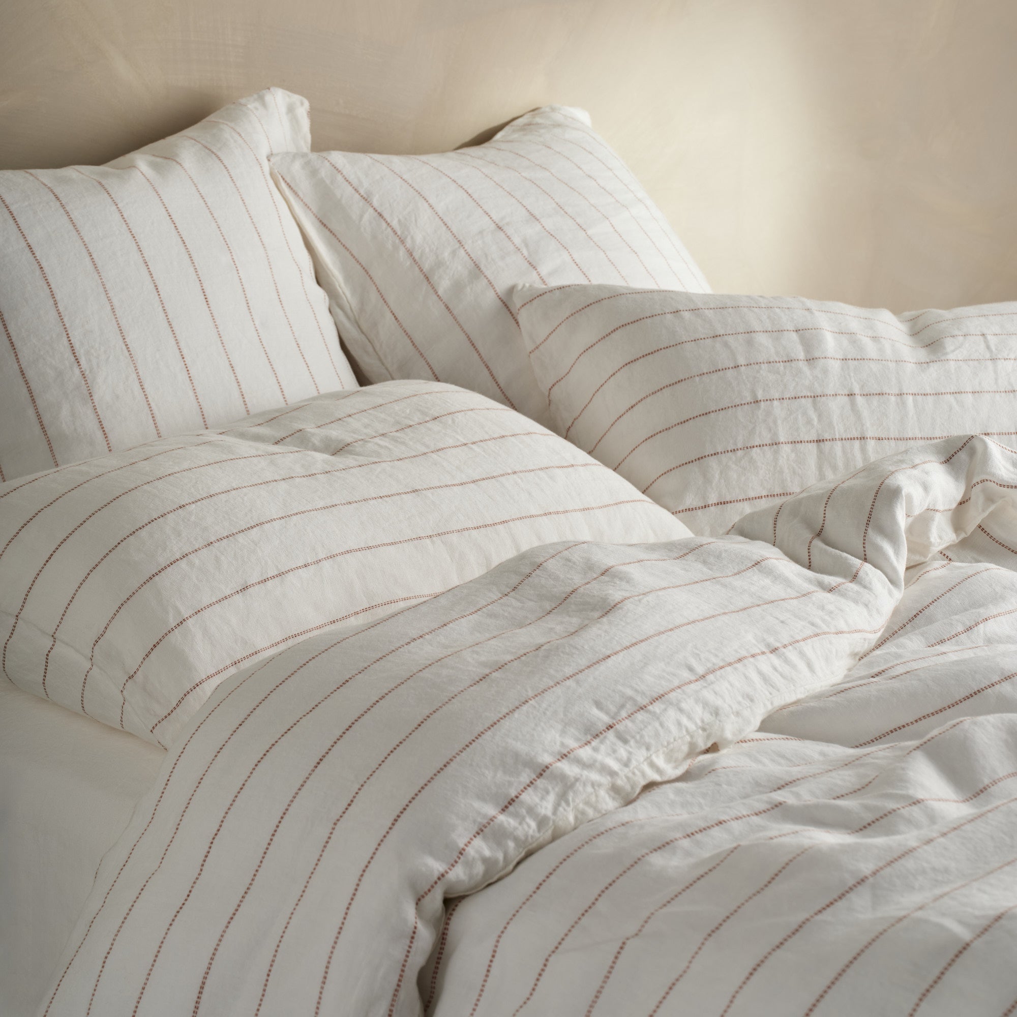 Linen Pillowcase Pair - Nutmeg Pinstripe