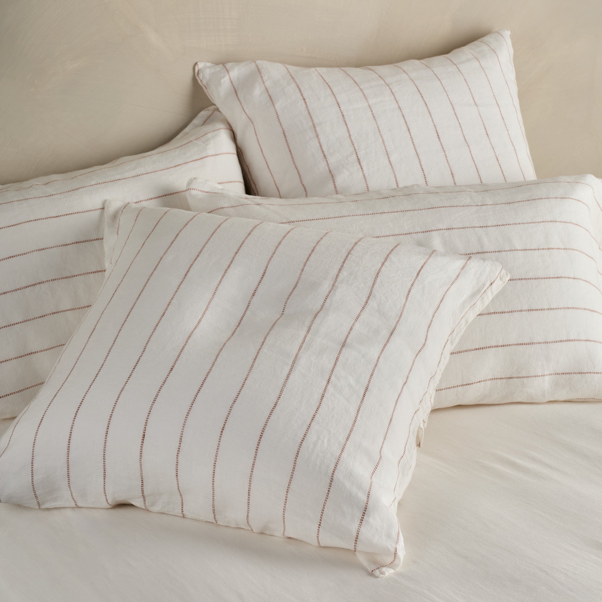 Linen Square Pillowcase Pair - Nutmeg Pinstripe