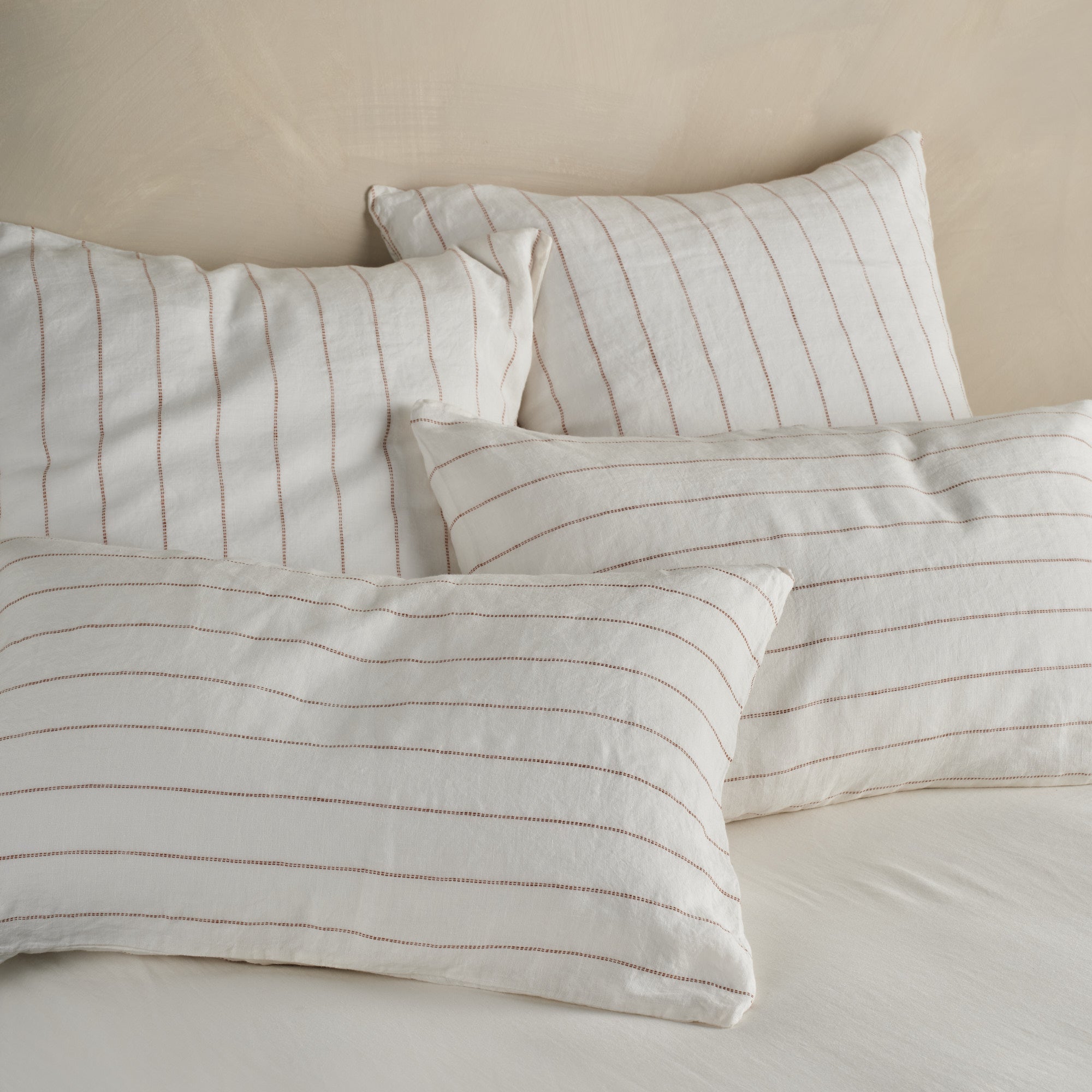 Linen Pillowcase Pair - Nutmeg Pinstripe