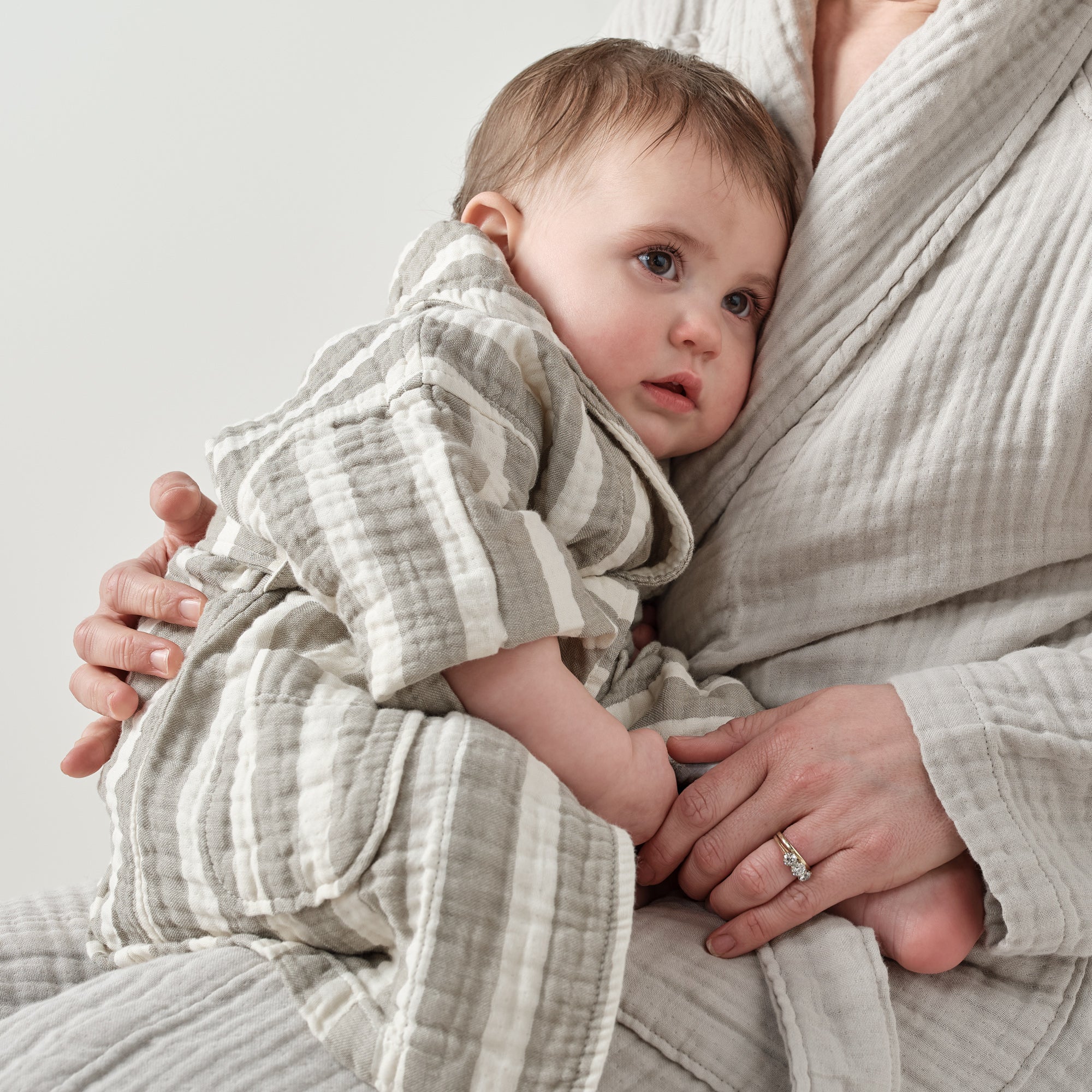 The Baby Dream Cotton Robe - Sage Stripe