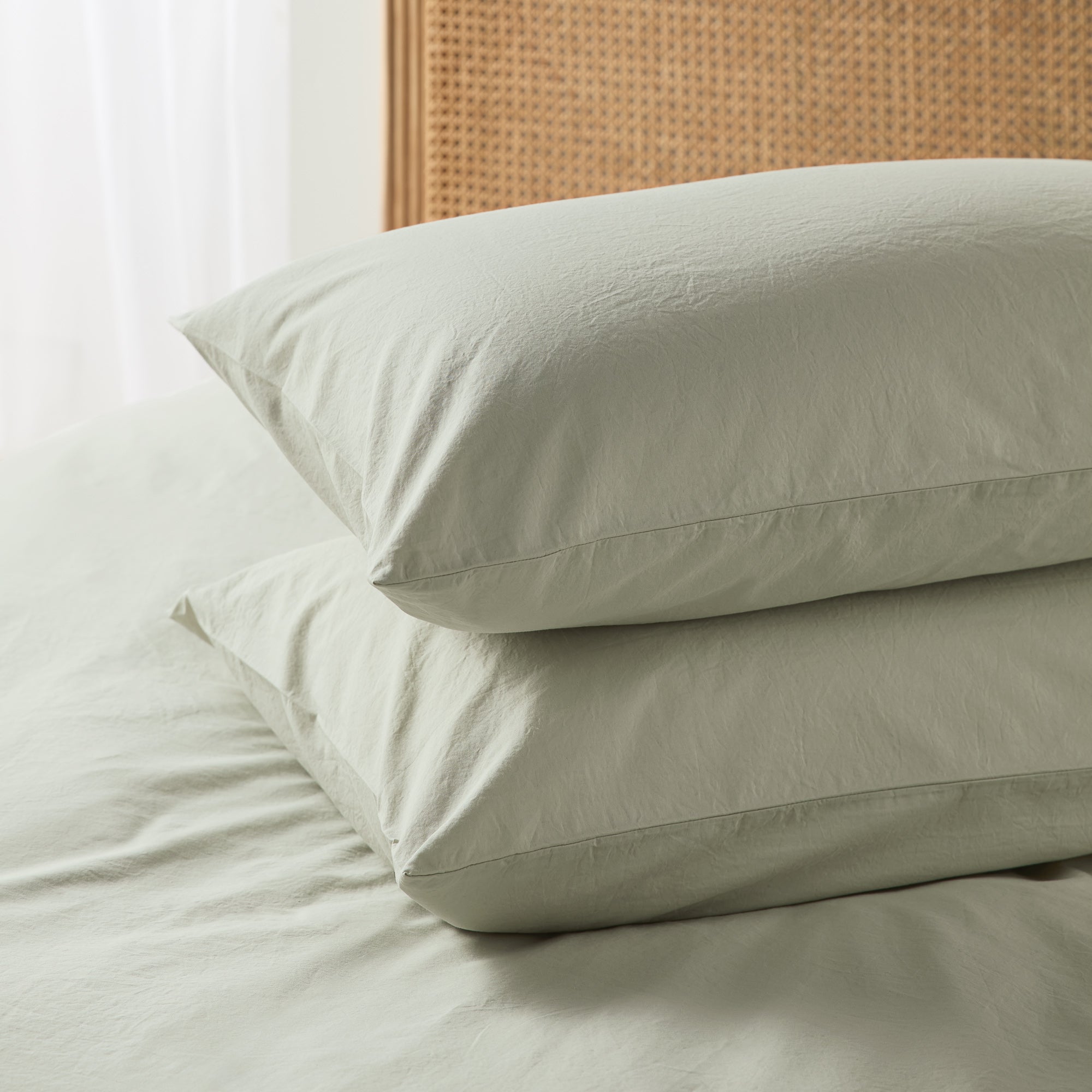 Relaxed Cotton Pillowcase Pair - Sage