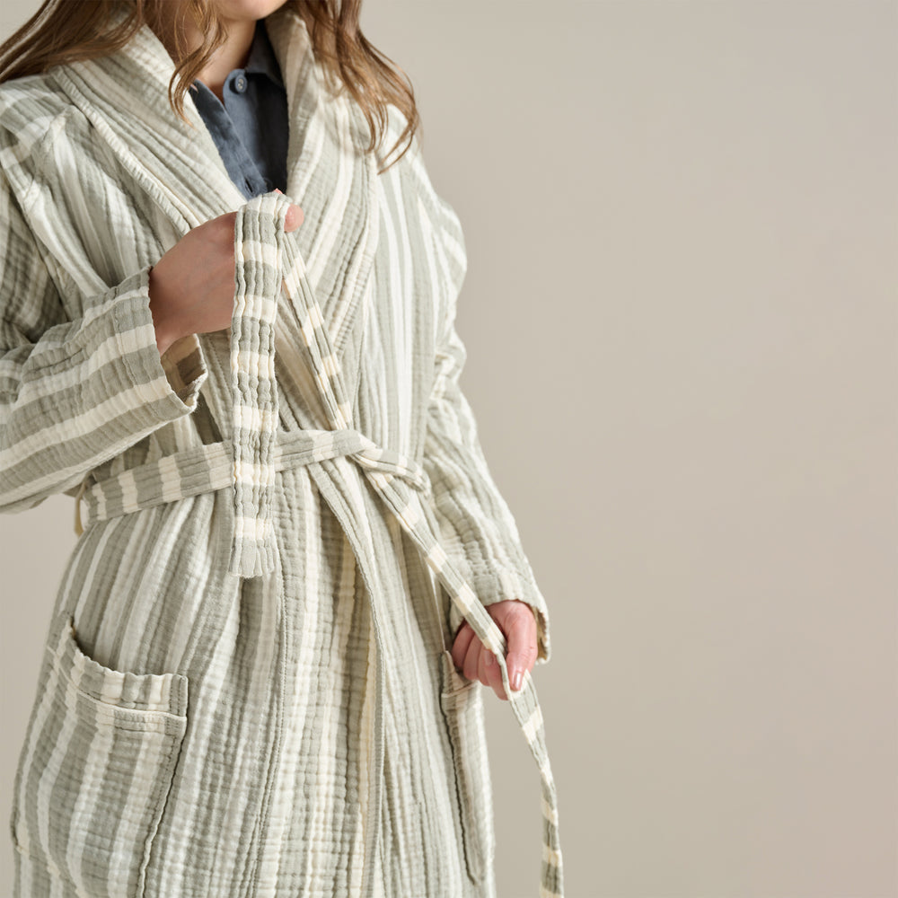 Dream Robe The Dream Cotton Robe in Sage Stripe by Bedfolk