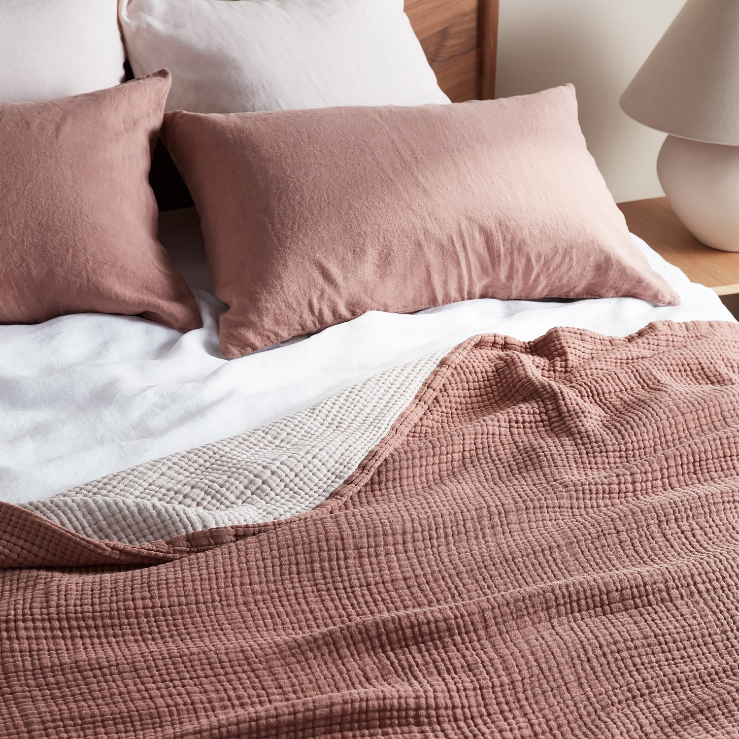 The Reversible Dream Cotton Throw - Rust / Rose