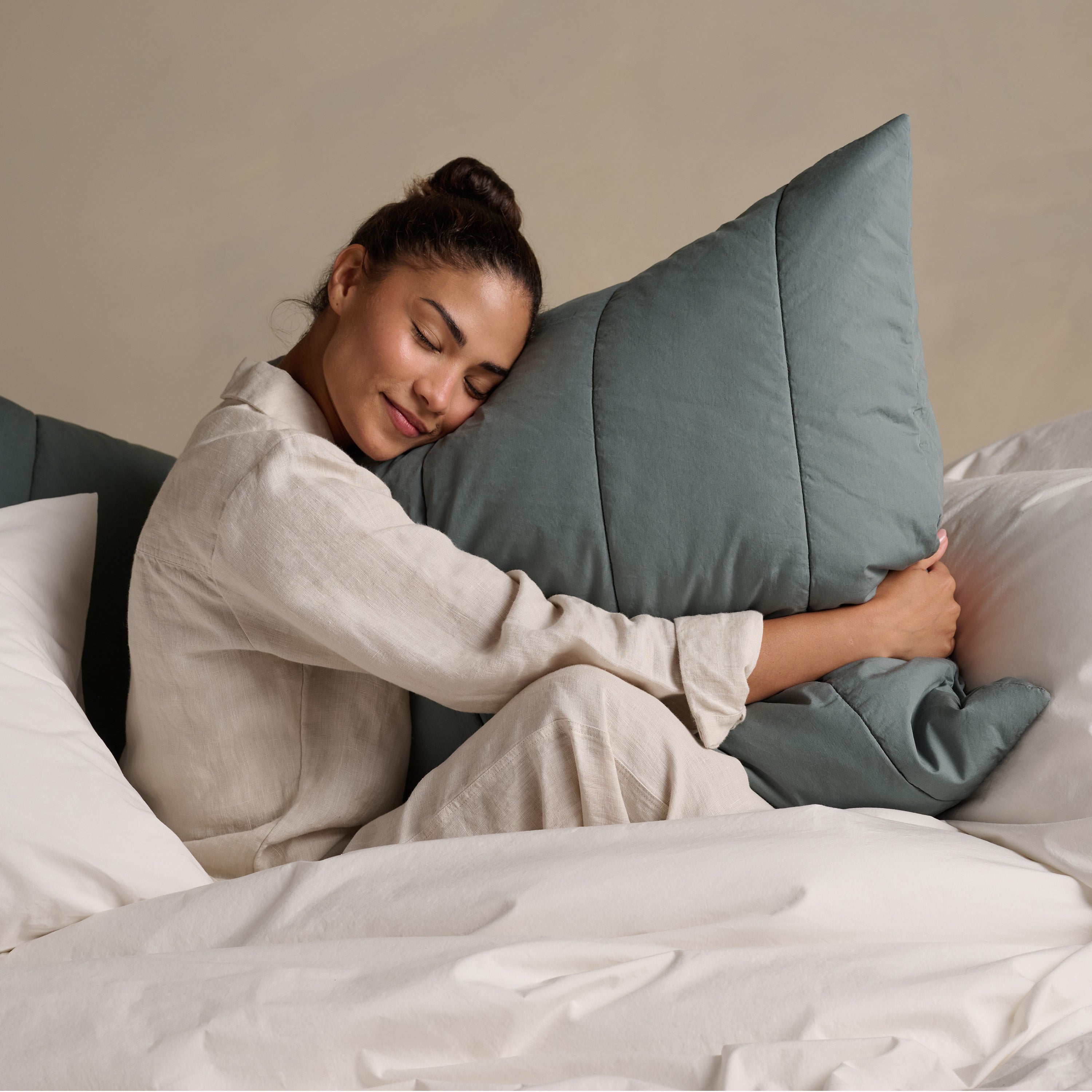 Quilted Cotton Square Pillowcase Pair - Sea