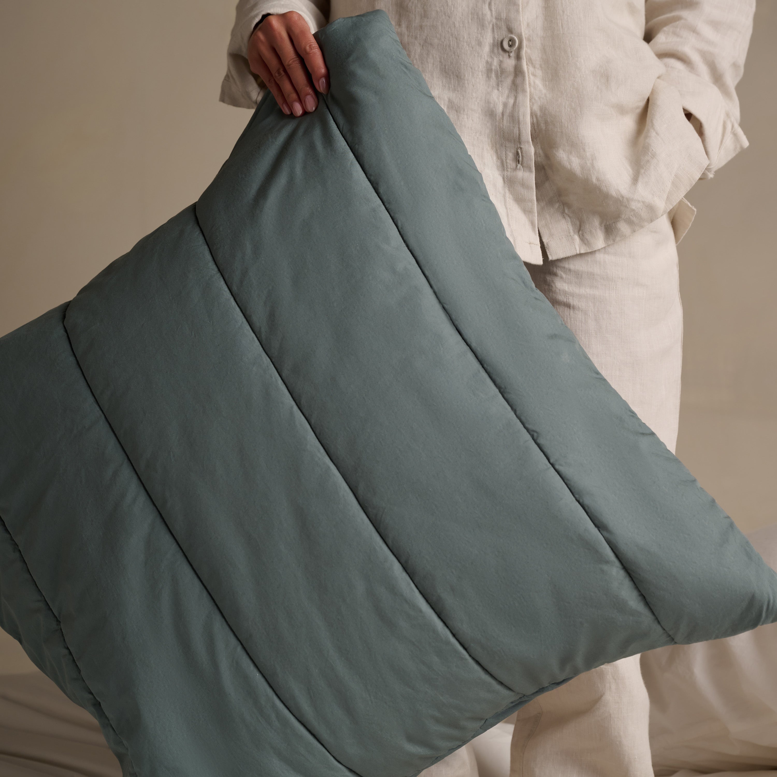 Quilted Cotton Square Pillowcase Pair - Sea