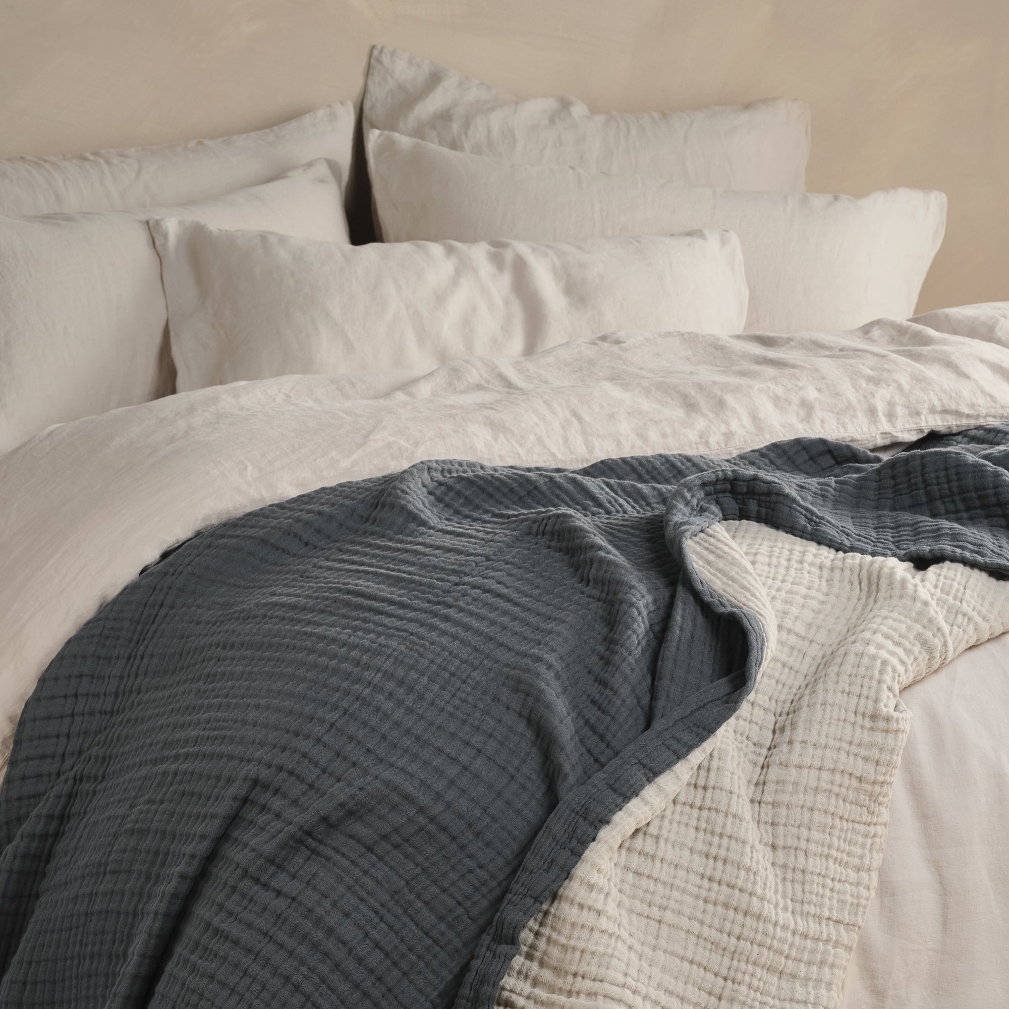 The Reversible Dream Cotton Throw - Ink / Clay