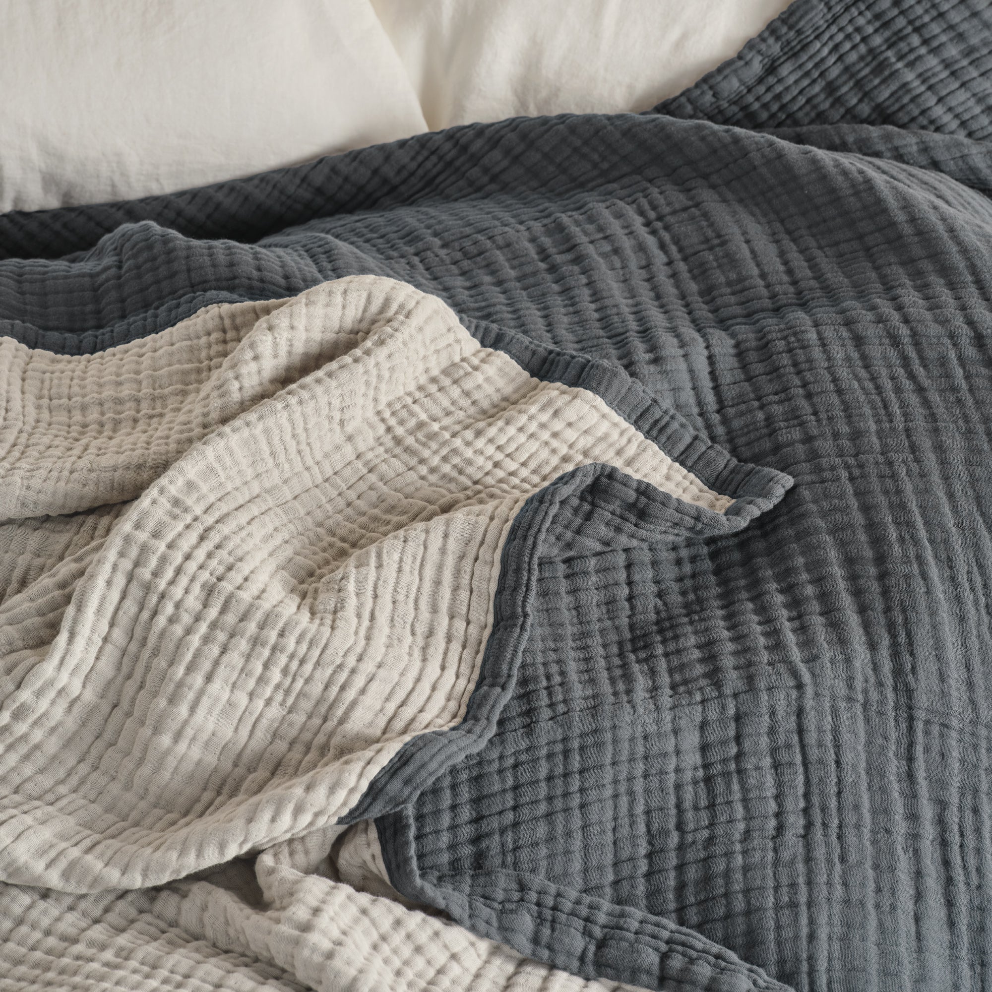 The Reversible Dream Cotton Throw - Ink / Clay